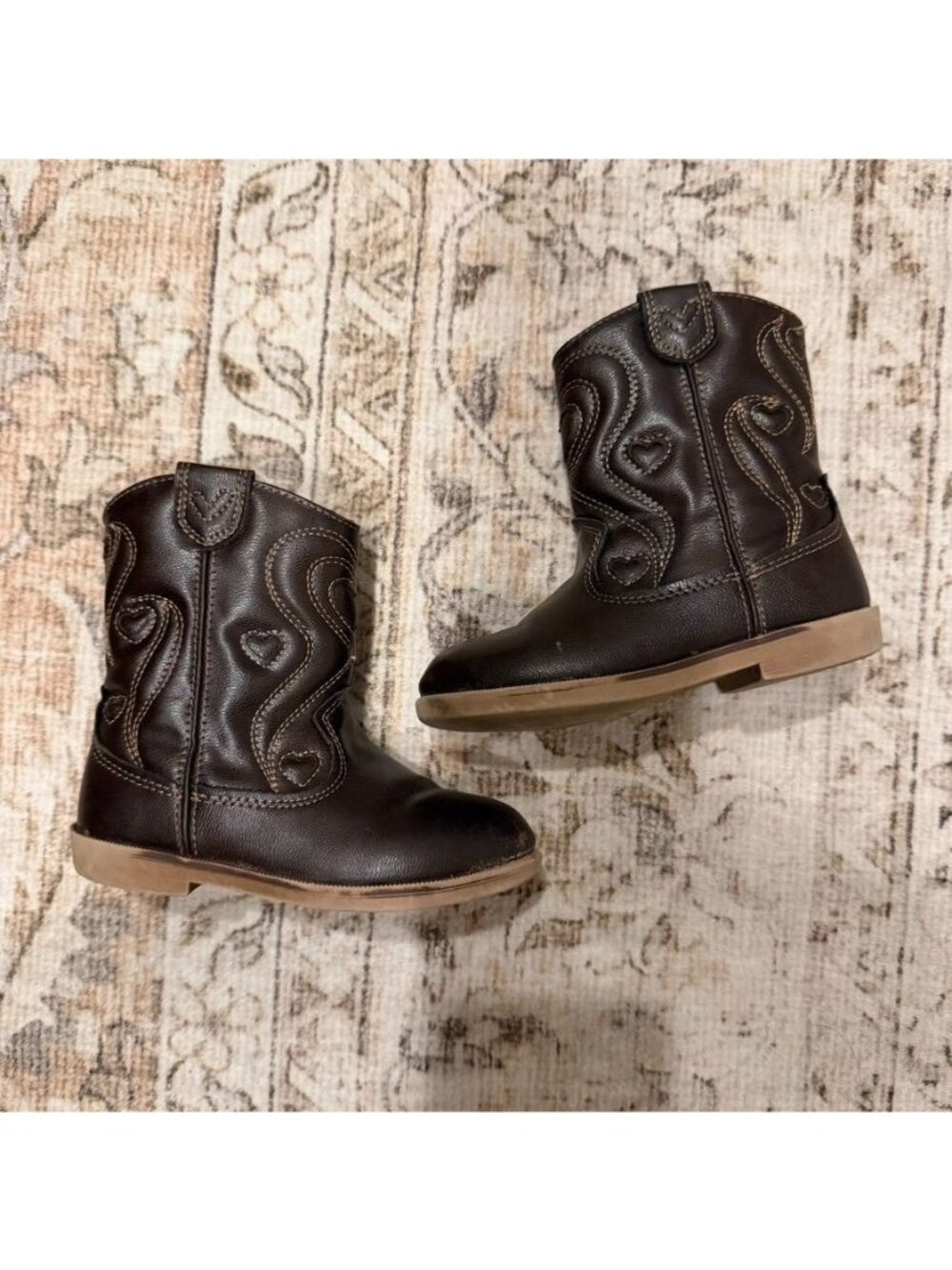 Zara Girls Mid Calf Brown Leather Cowgirl Western Boots Size 7.5-8